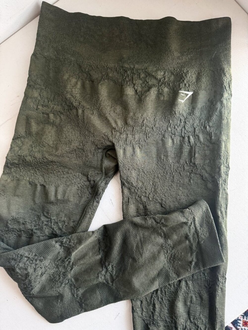 GYMSHARK Green Camo Print Texture Leggings M